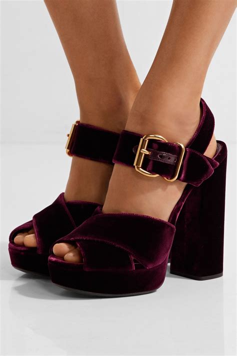 prada burgendy velvet platforms|Prada.